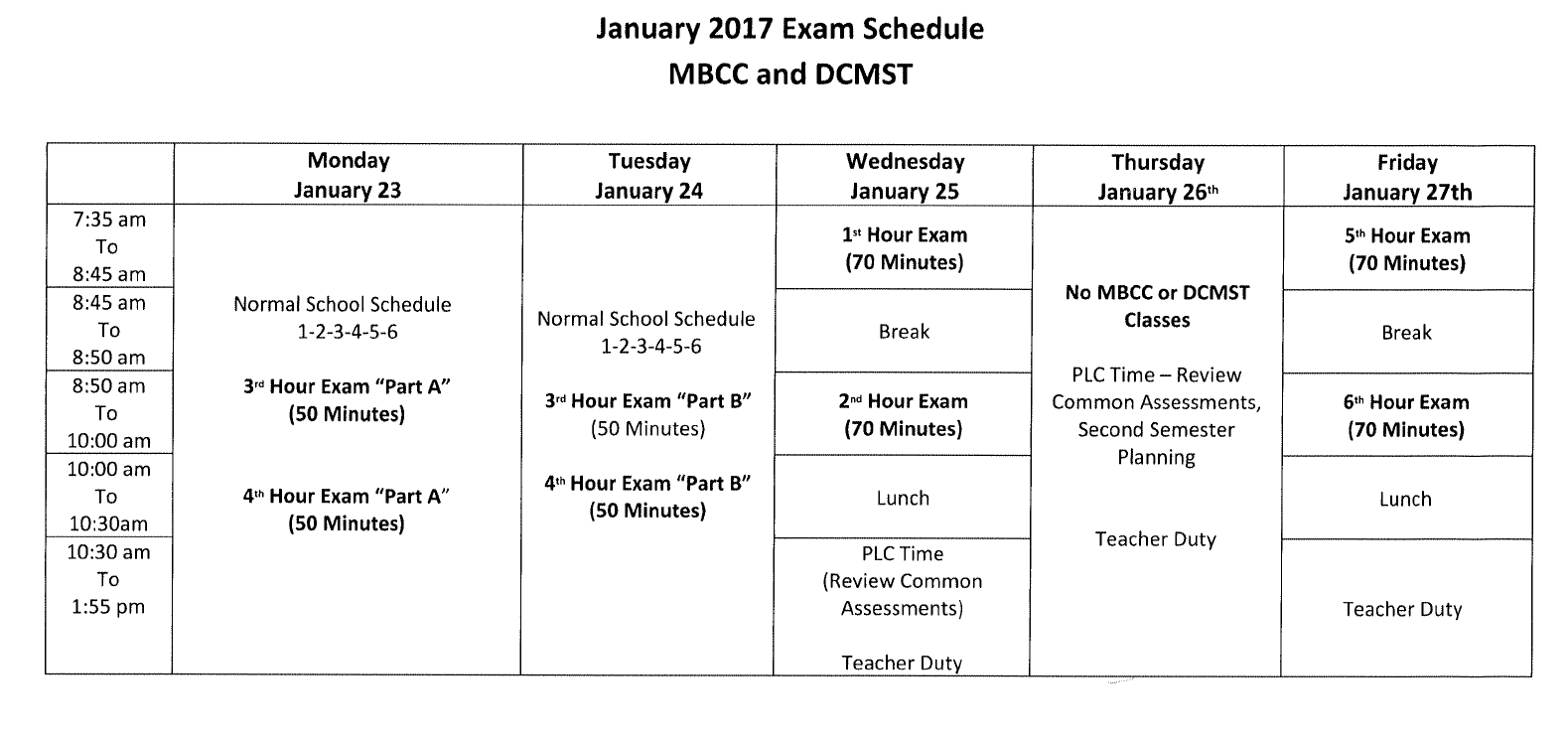 MBCC and DCMST Finals Schedule Edsel Ford High School