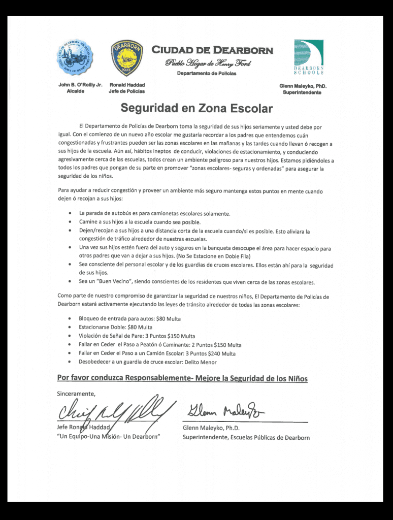2019 School Zone Safety letters Edsel Ford High School