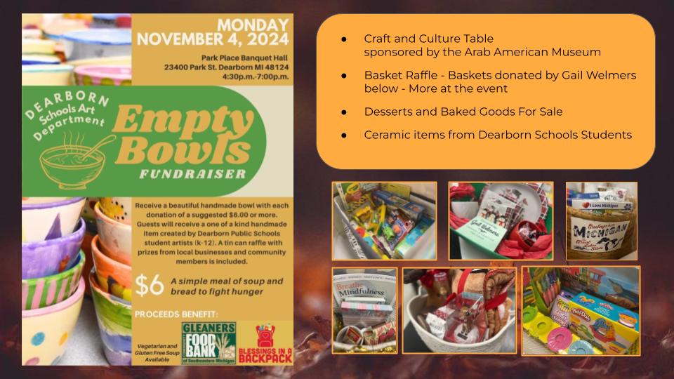 Empty Bowls Fundraiser to Support Our Community on Monday November 4th