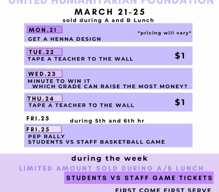 Schedule for Charity Week!