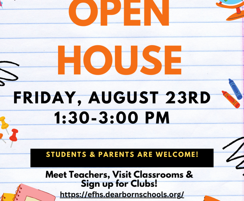 EFHS Open House, Friday August 23rd 1:30-3:00pm