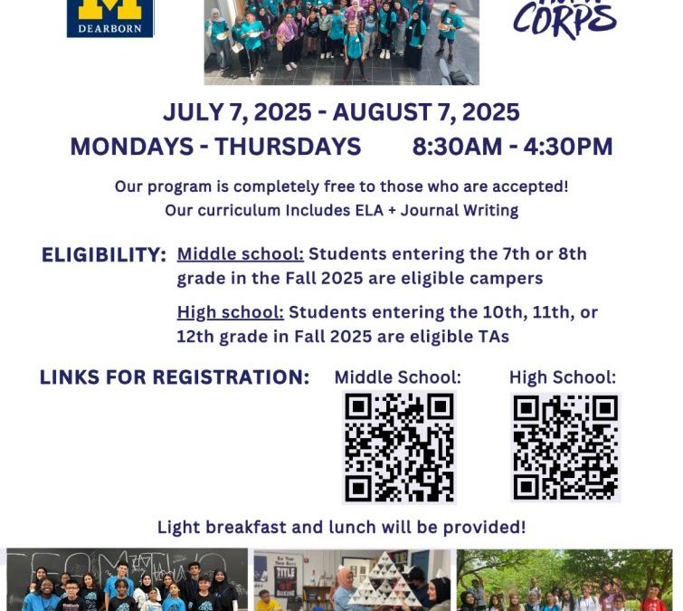 Math Corps- Work Opportunity at U of M Dearborn 2025